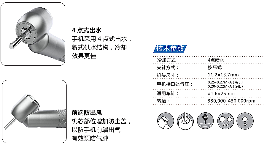 四點(diǎn)噴水氣動(dòng)阻生齒手機(jī)